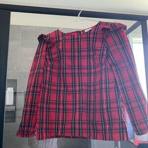 Red Plaid Long Sleeve Top